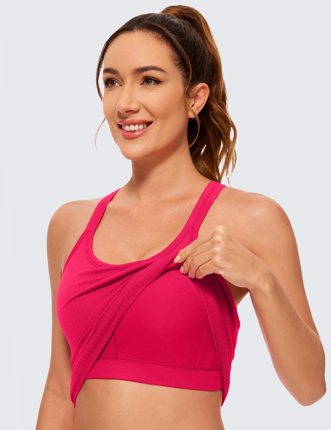 Womens Seamless Ribbed Racerback Tank Tops with Built in Bra - Padded Scoop Neck Slimming Athletic Long Camisole