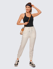Womens Seamless Ribbed Racerback Tank Tops with Built in Bra - Padded Scoop Neck Slimming Athletic Long Camisole