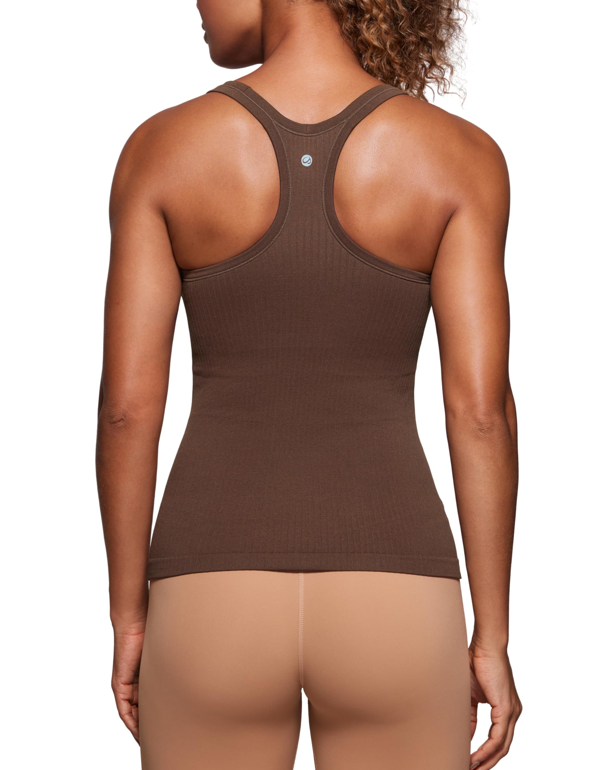 Womens Seamless Ribbed Racerback Tank Tops with Built in Bra - Padded Scoop Neck Slimming Athletic Long Camisole