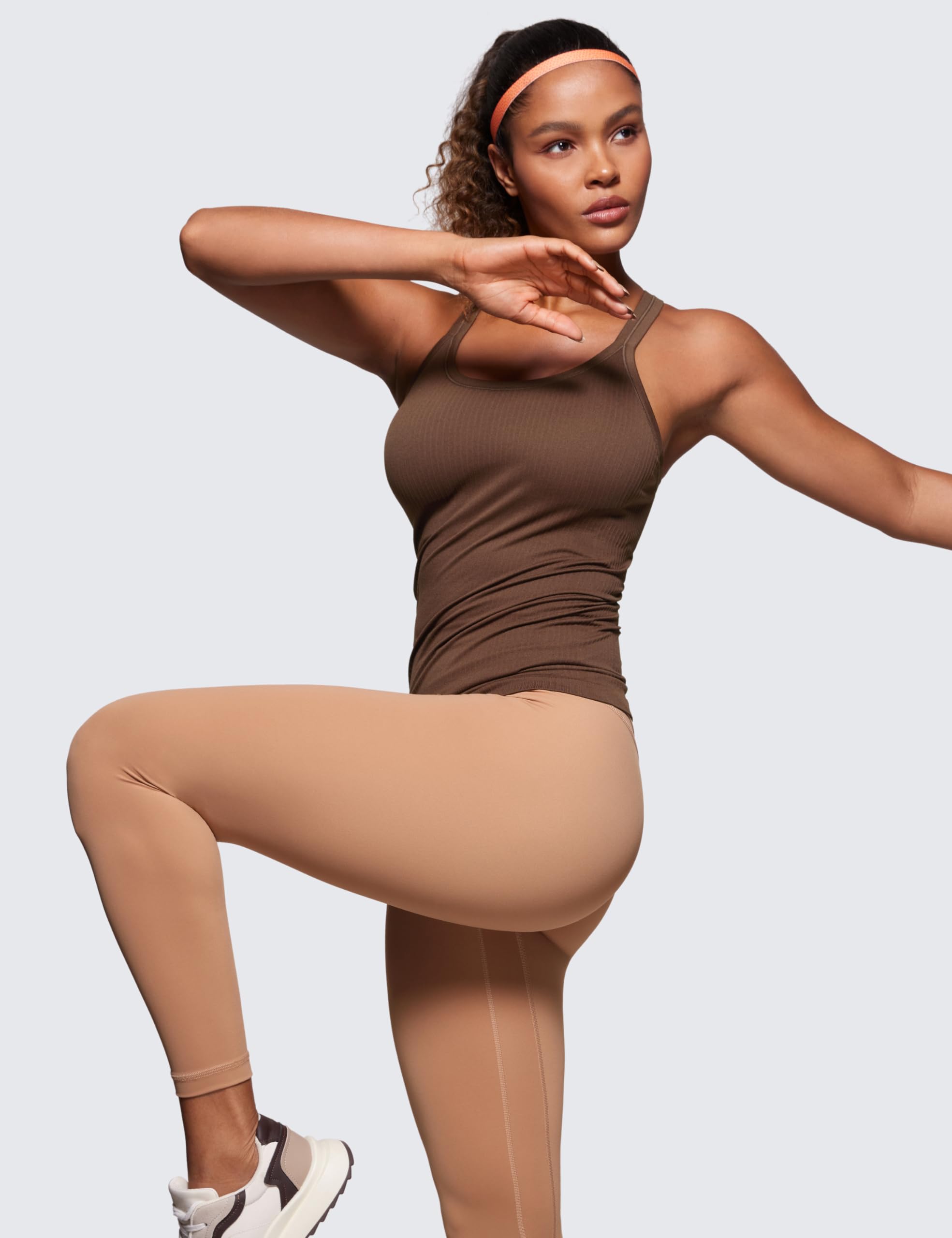 Womens Seamless Ribbed Racerback Tank Tops with Built in Bra - Padded Scoop Neck Slimming Athletic Long Camisole
