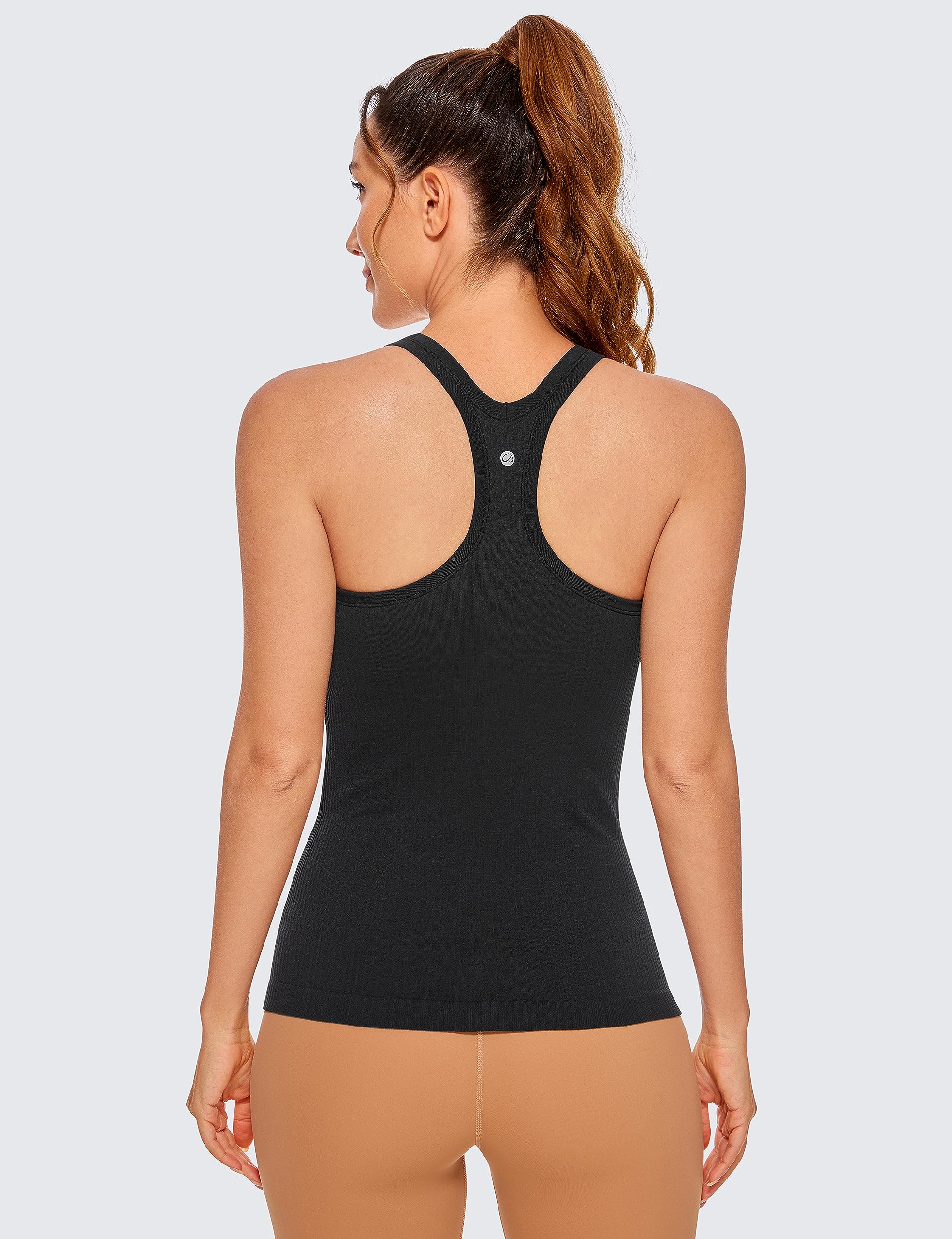 Womens Seamless Ribbed Racerback Tank Tops with Built in Bra - Padded Scoop Neck Slimming Athletic Long Camisole