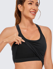 Womens Seamless Ribbed Racerback Tank Tops with Built in Bra - Padded Scoop Neck Slimming Athletic Long Camisole